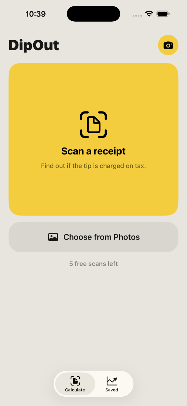 DipOut scan screen